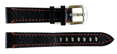 18mm Vostok, Armband AVIATOR, Kalbsleder, schwarz, rot gesteppt (LD18-06)