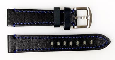 22mm Vostok, Armband AVIATOR, Kalbsleder, schwarz, blau gesteppt (LD22-04)