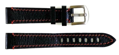 22mm Vostok, Armband AVIATOR, Kalbsleder, schwarz, rot gesteppt (LD22-05)