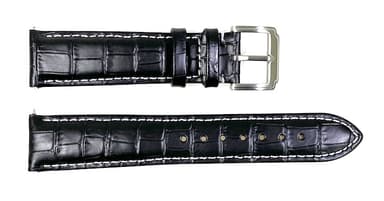 18mm VOSTOK Lederarmband, schwarz, weiß gesteppt (LD18-14)