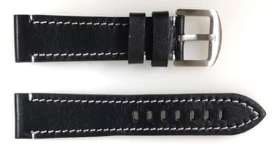 22mm Vostok, Armband AVIATOR, Kalbsleder, schwarz, weiß gesteppt (LD22-02)