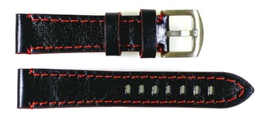 20mm Vostok, Armband AVIATOR, Kalbsleder, schwarz, rot gesteppt (LD20-05)