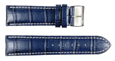 22mm originales VOSTOK Lederarmband, blau, weiß gesteppt (LD22-01)