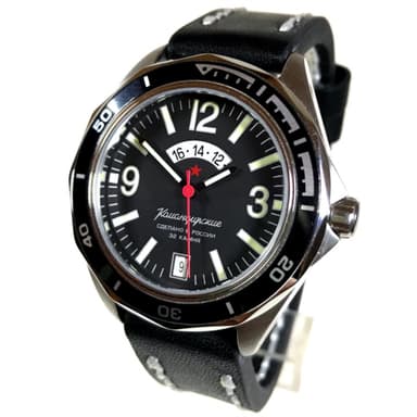 Automatik Taucheruhr KOMANDIRSKIE K-46 mit zusätzliche 24-Std.-Index von VOSTOK, 100m wasserdicht, Edelstahl, poliert, ø41mm 2432 / 460337 S2